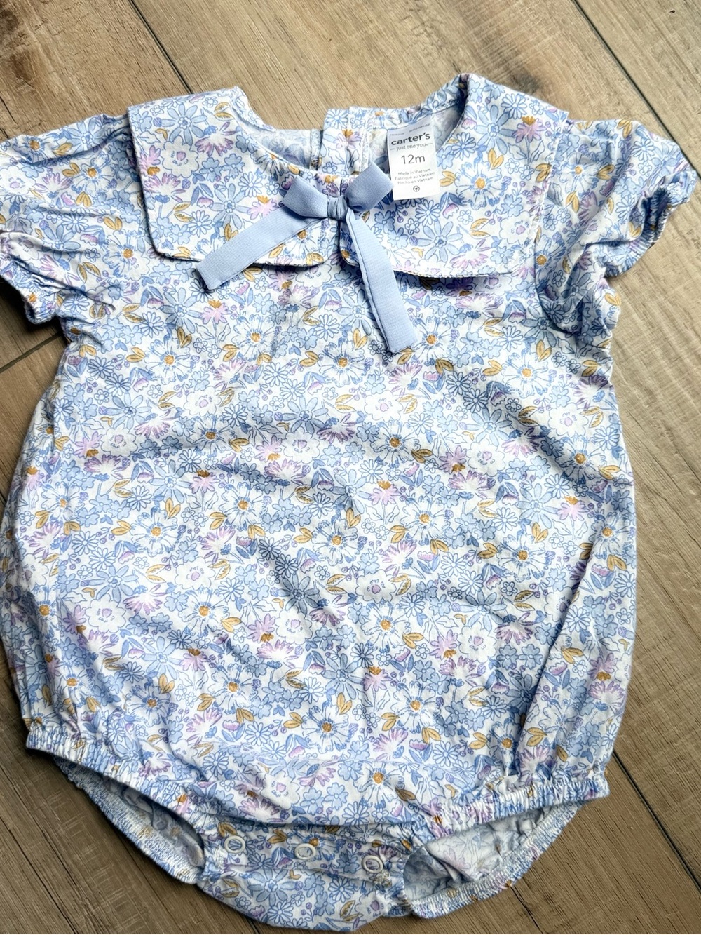 Carter's Pastel Floral Bow Baby Romper in Light Blue